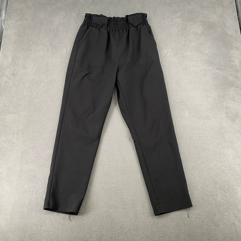 Grace Karin Black Paperbag Waist Tapered Pants High Rise Pockets 7394